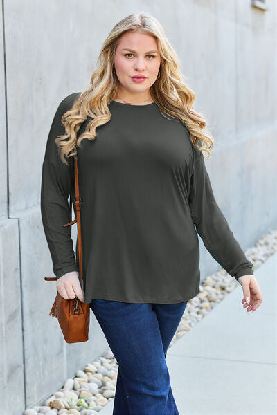 Basic Bae Full Size Round Neck Dropped Shoulder T-Shirt | Long Sleeves T-Shirt