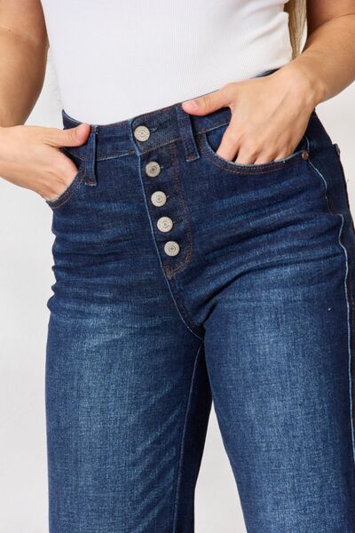 Judy Blue Full Size Button-Fly Straight Jeans | Woman's Cotton Pocketed Jeans
