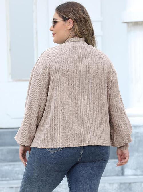 Plus Size Mock Neck Long Sleeve Knit Top | Polyester Top With Cuffed Sleeves