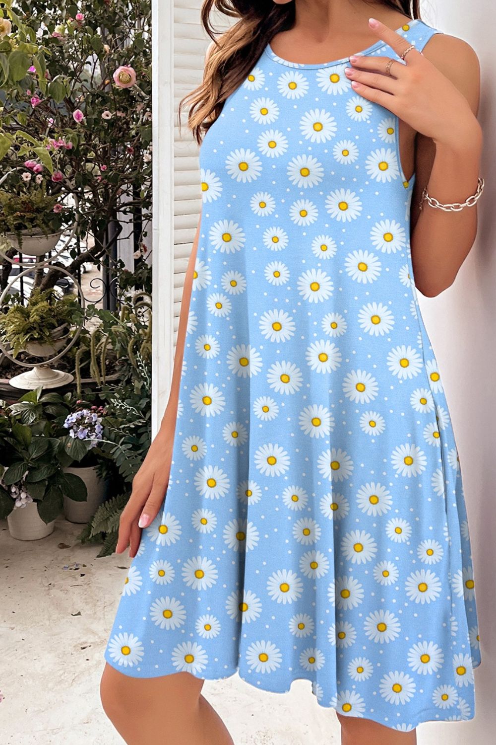 Printed Round Neck Sleeveless Dress