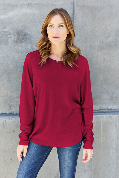 Double Take Full Size Round Neck Long Sleeve T-Shirt | Casual Solid T-Shirt