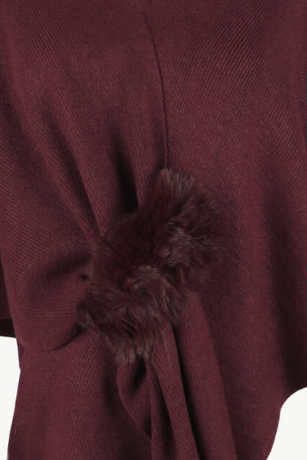 Surplice Neck Pom-Pom Trim Poncho | Casual Solid Stretchy Polyester Poncho