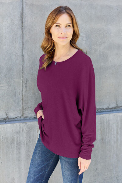 Double Take Full Size Round Neck Long Sleeve T-Shirt | Casual Solid T-Shirt