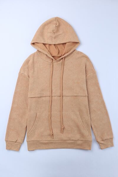 Waffle-Knit Drawstring Kangaroo Pocket Hoodie | Casual Hoodie With Ribbed Cuffs