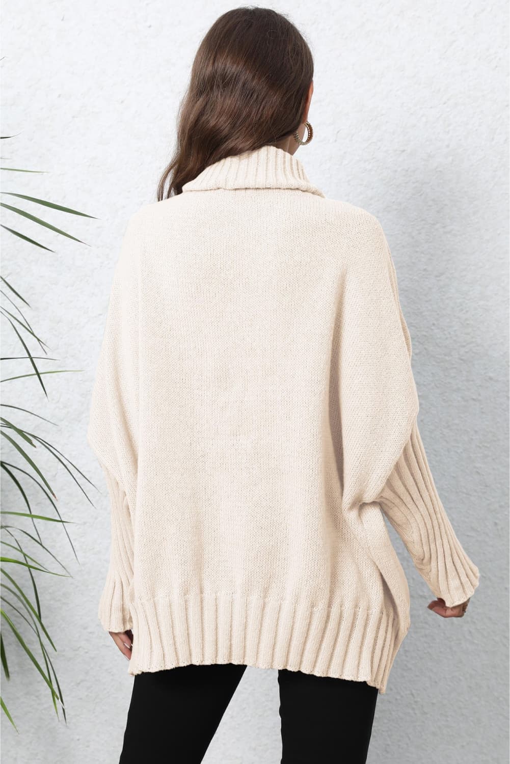 Turtle Neck Long Sleeve Ribbed Sweater | Casual Dolman Sleeve Ribbed Hem Sweater