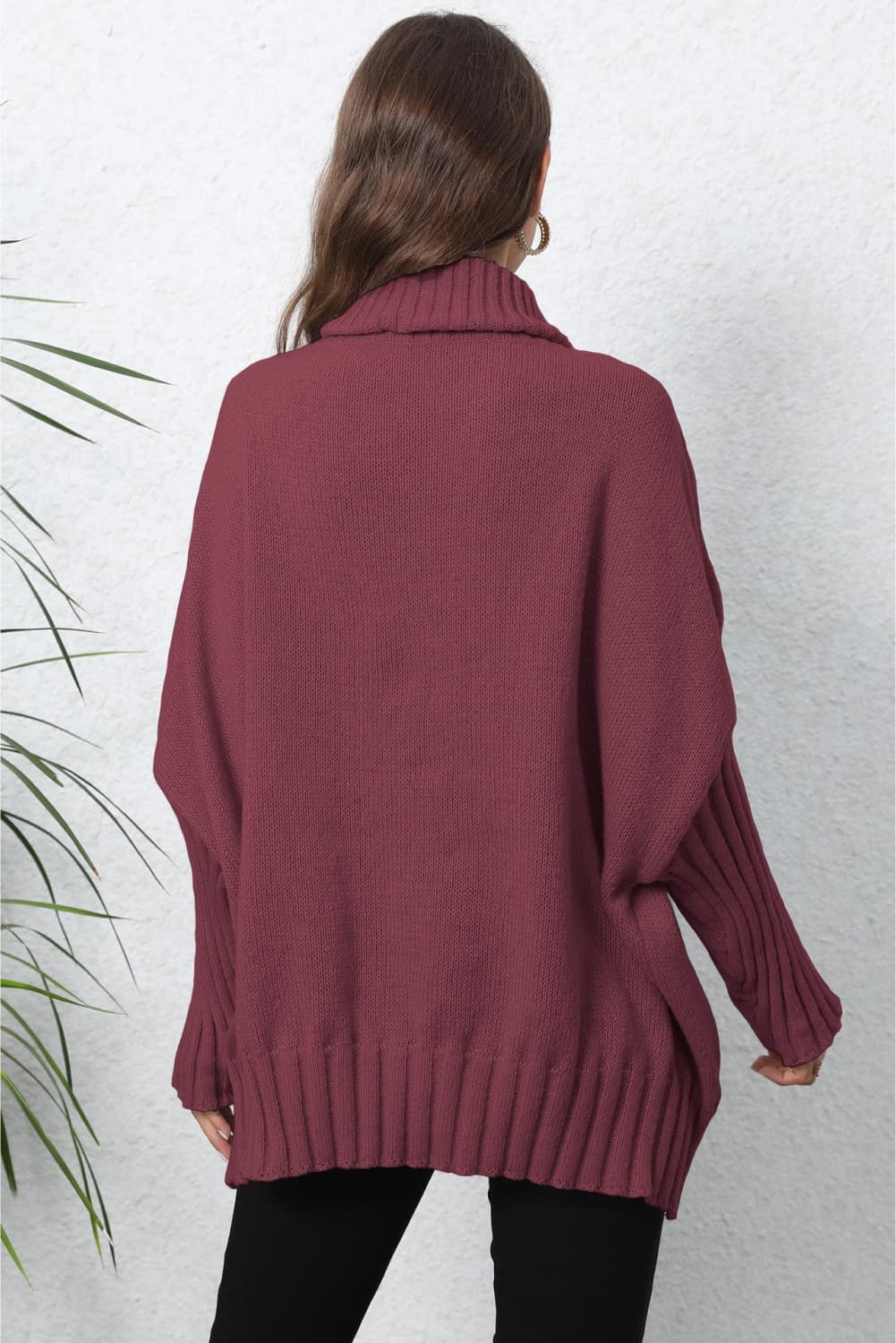 Turtle Neck Long Sleeve Ribbed Sweater | Casual Dolman Sleeve Ribbed Hem Sweater