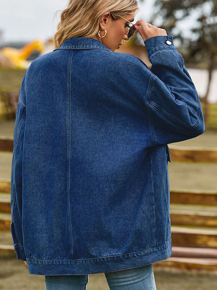 Dropped Shoulder Denim Jacket | Casual Jacket With Collar Neck & Button Closure