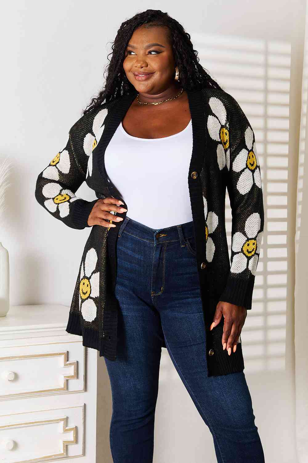 Double Take Floral Button Down Longline Cardigan | Casual Polyester Cardigan