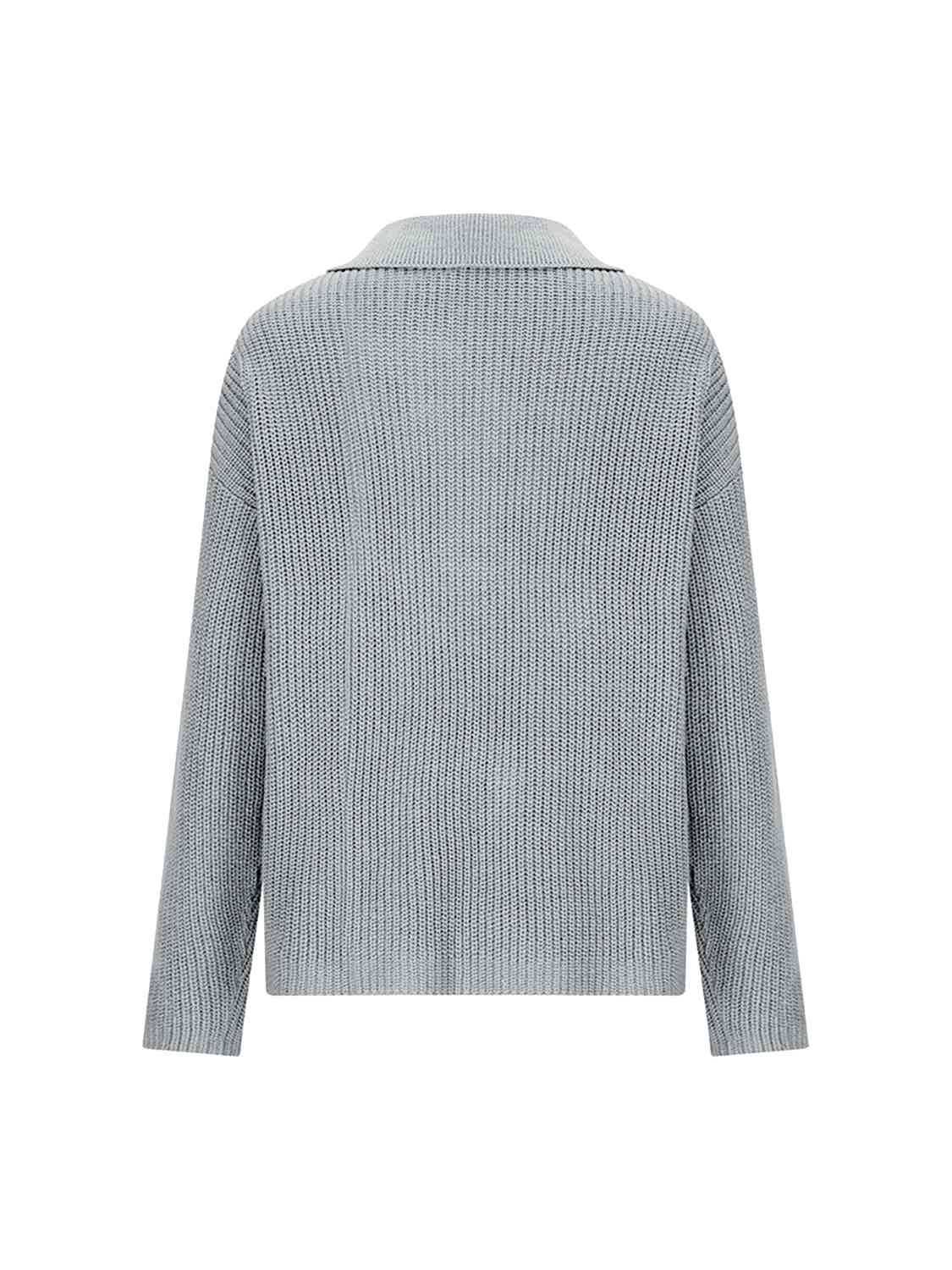 Collared Neck Half Button Knit Top | Ribbed Acrylic Sweater With Long Sleeves