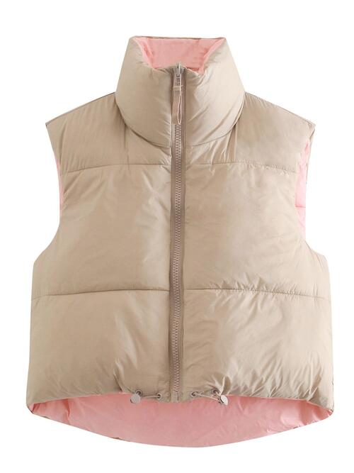 Zip Up Drawstring Reversible Vest | Polyester Solid Vest With Stand Up Collar