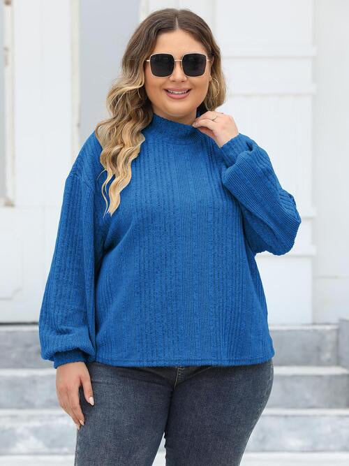 Plus Size Mock Neck Long Sleeve Knit Top | Polyester Top With Cuffed Sleeves