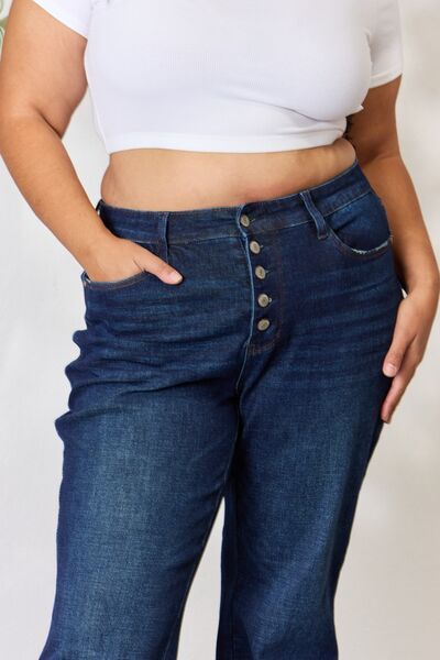 Judy Blue Full Size Button-Fly Straight Jeans | Woman's Cotton Pocketed Jeans