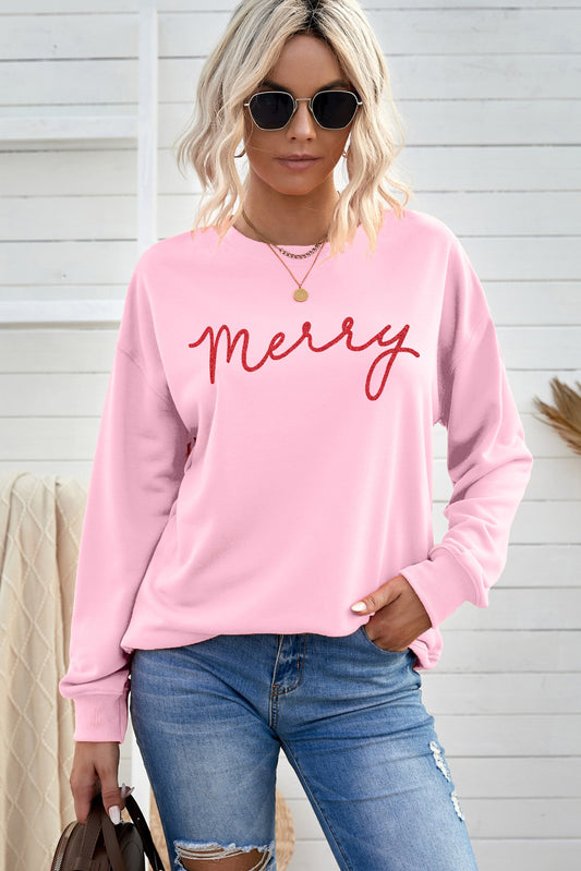 MERRY Graphic Drop Shoulder Sweatshirt | Round Neck Cuffed Sleeves Sweatshirt