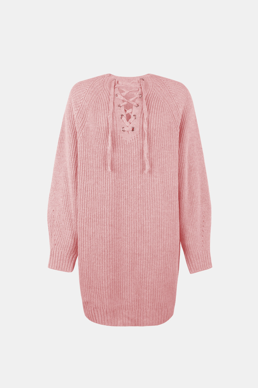 Lace-Up Mini Sweater Dress | Casual Polyester Sweater Dress With Long Sleeves