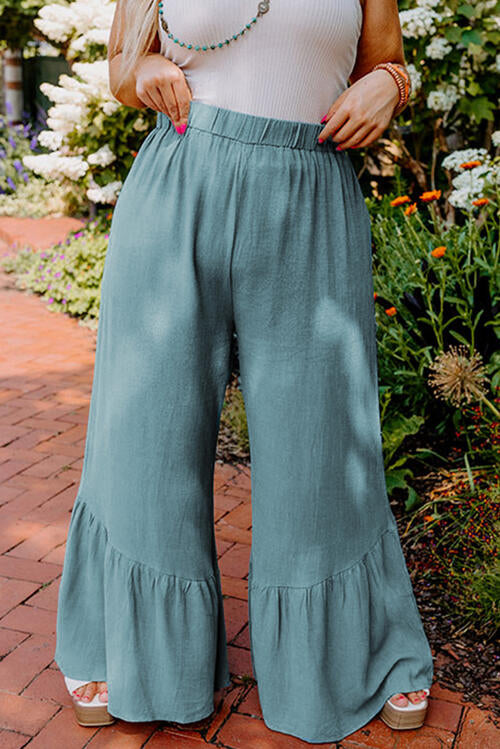 Plus Size Ruffle Hem Wide Leg Pants