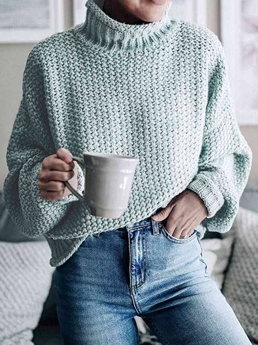 Turtleneck Dropped Shoulder Sweater | Casual Relaxed Fit Stretch Sweater