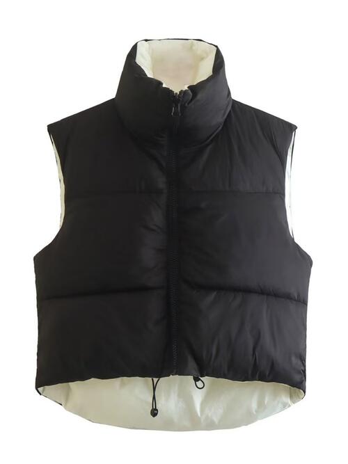 Zip Up Drawstring Reversible Vest | Polyester Solid Vest With Stand Up Collar