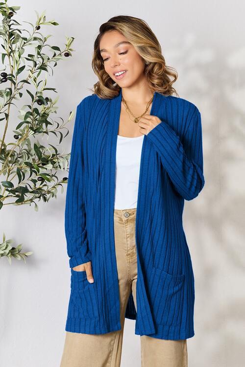 Basic Bae Full Size Ribbed Open Front Cardigan with Pockets |Casual Cardigan