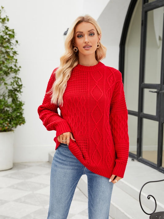 Round Neck Dropped Shoulder Sweater | Solid Acrylic Sweater With Long Sleeves