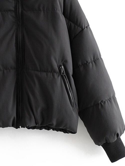 Zip Up Drawstring Winter Coat with Pockets | Polyester Coat With High Neckline