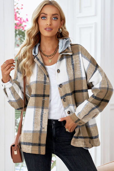 Button Up Plaid Hooded Jacket | Casual Polyester Modern Jacket With long Sleeves