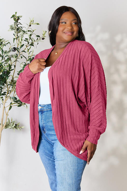 Basic Bae Full Size Ribbed Cocoon Cardigan | Polyester Openwork Cardigan