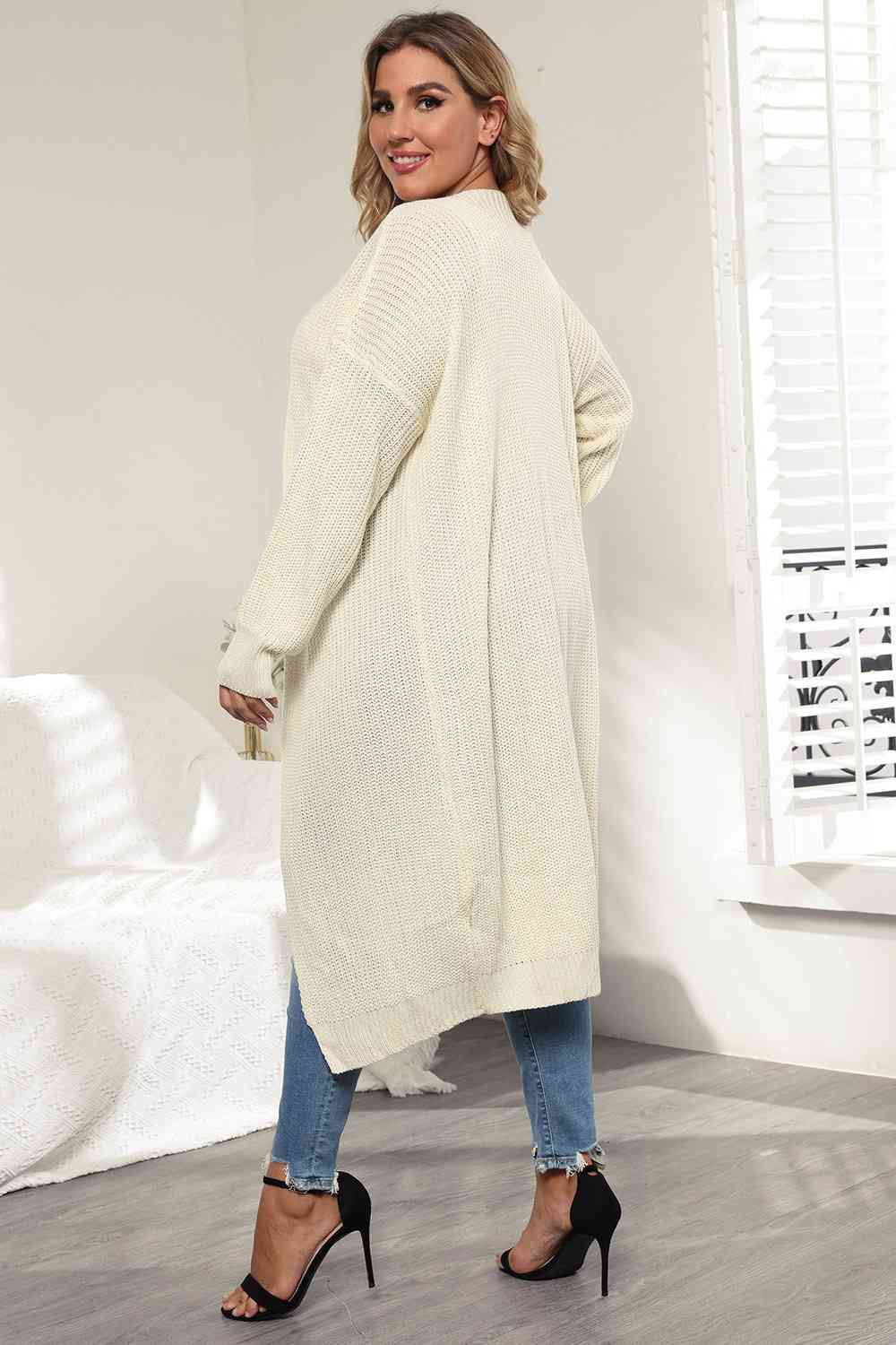 Plus Size Open Front Long Sleeve Cardigan | Casual Solid Long Acrylic Cardigan