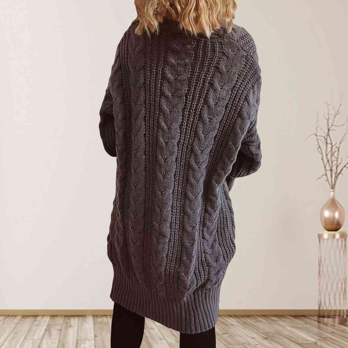 Cable-Knit Open Front Dropped Shoulder Cardigan | Warm Cardigan With Ribbed Hem