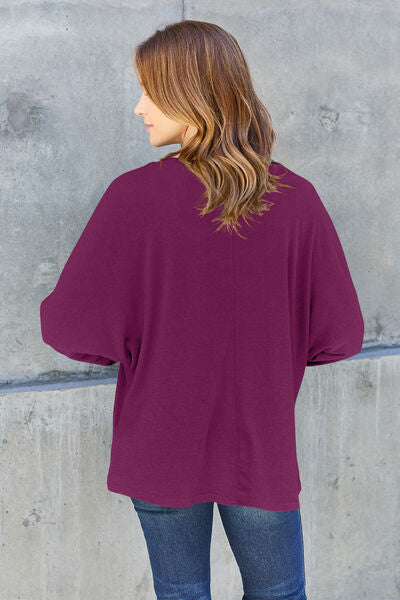 Double Take Full Size Round Neck Long Sleeve T-Shirt | Casual Solid T-Shirt