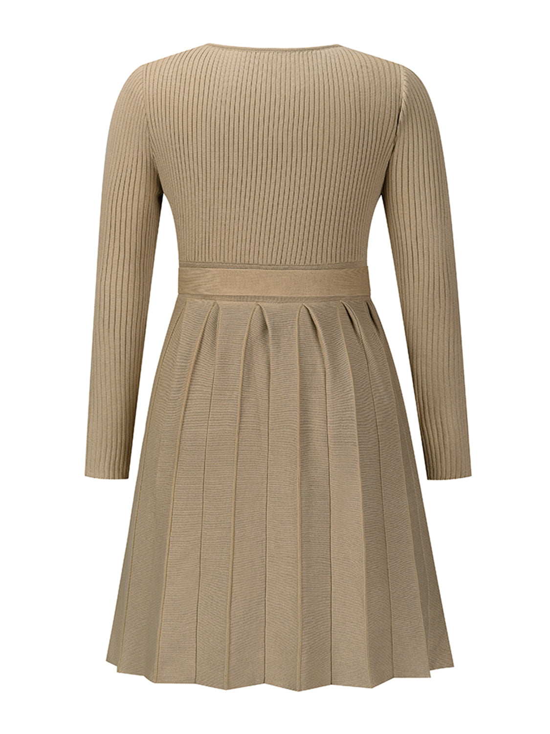 Surplice Neck Tie Front Pleated Sweater Dress | Solid Polyester Mini Dress