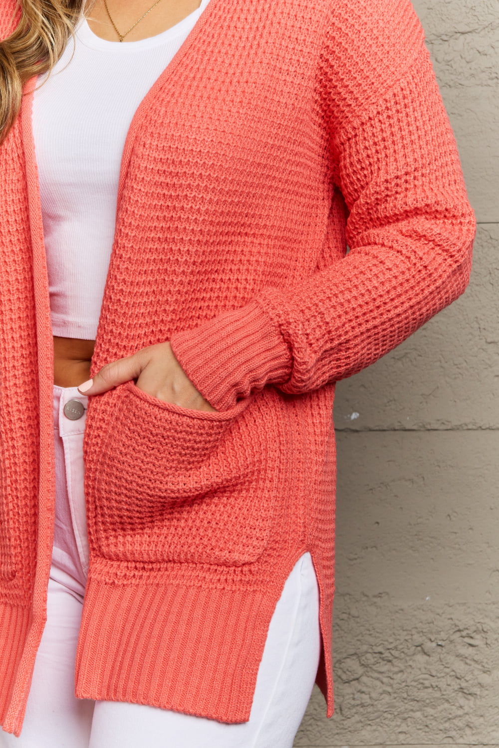 Zenana Bright & Cozy Full Size Waffle Knit Cardigan | Casual Acrylic Cardigan