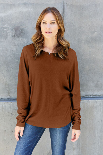 Double Take Full Size Round Neck Long Sleeve T-Shirt | Casual Solid T-Shirt