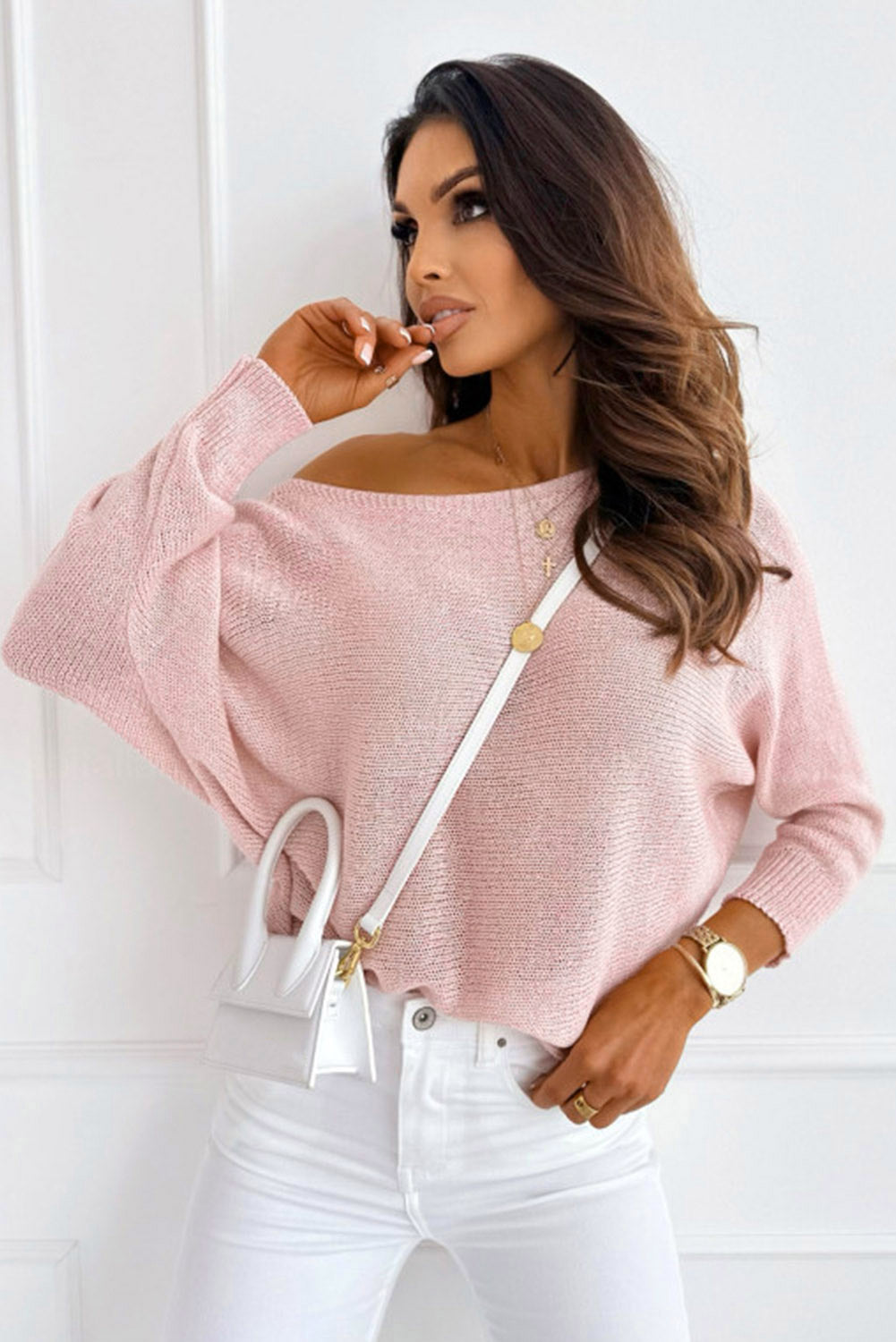 Ribbed Boat Neck Sweater | Casual Solid Acrylic Sweater With Keyhole Back