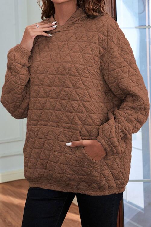 Quilted Long Sleeve Hoodie with Pocket | Polyester Hoodie With Cuffed Sleeves