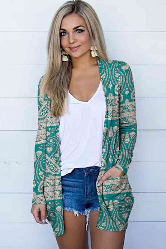 Printed Long Sleeve Cardigan | Casual Polyester Cardigan With Open Front