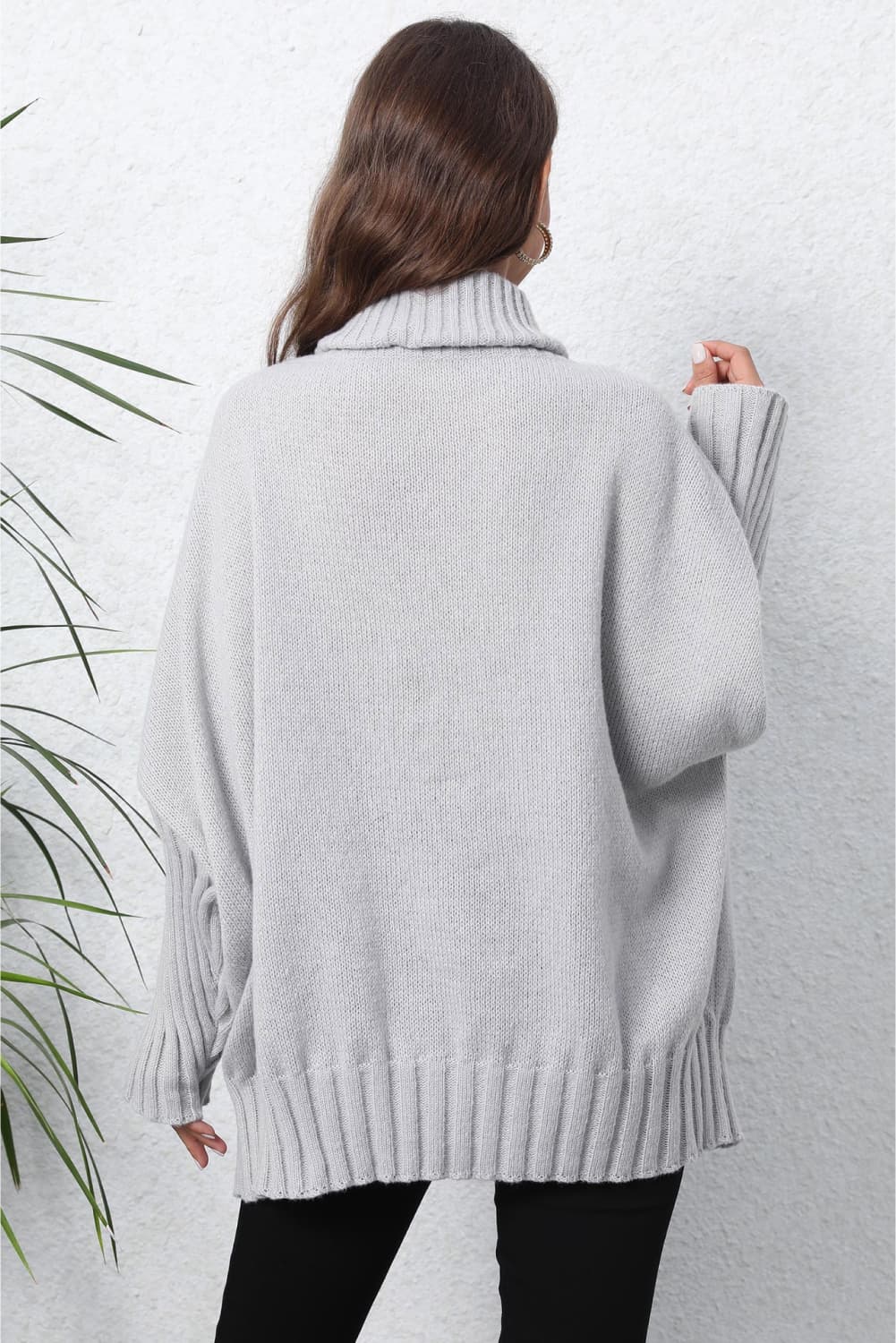 Turtle Neck Long Sleeve Ribbed Sweater | Casual Dolman Sleeve Ribbed Hem Sweater