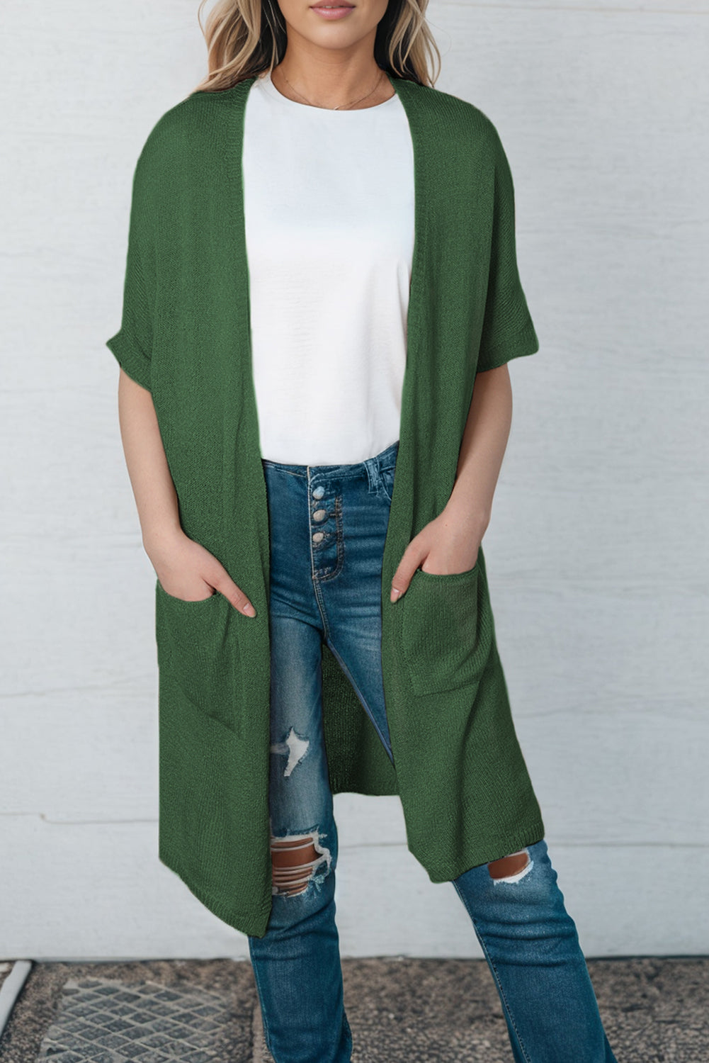 Open Front Sweater Cardigan with Pockets | Casual Solid Acrylic Cardigan