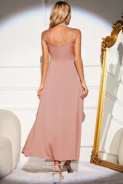 Spaghetti Strap Maxi Dress | Sleeveless A-Line Evening Dress With V-neck