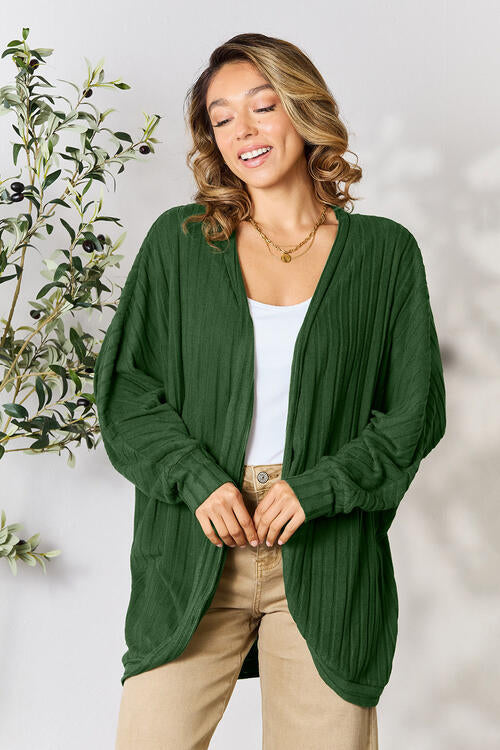 Basic Bae Full Size Ribbed Cocoon Cardigan | Polyester Openwork Cardigan