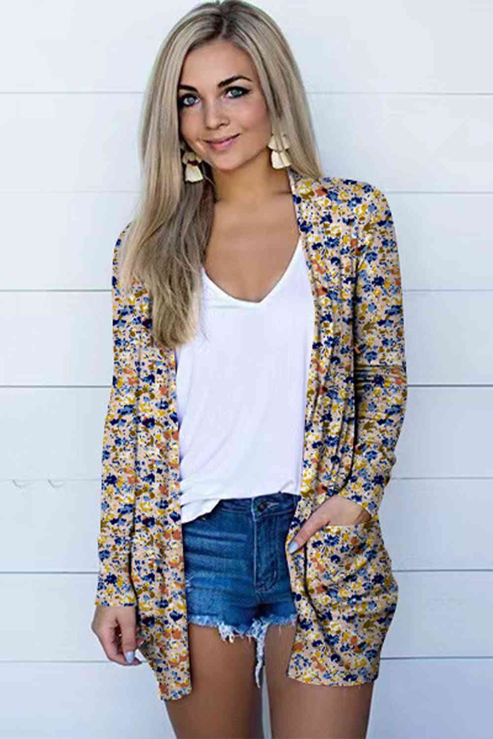 Printed Long Sleeve Cardigan | Casual Polyester Cardigan With Open Front