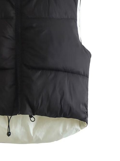 Zip Up Drawstring Reversible Vest | Polyester Solid Vest With Stand Up Collar