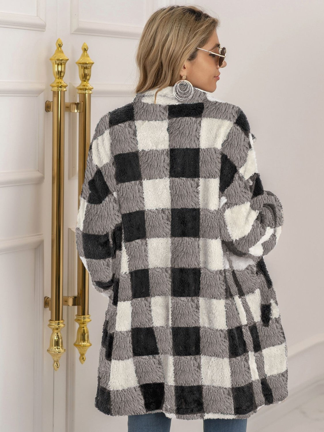 Plaid Collared Neck Longline Coat | Coat With Clasp Closure & Long Sleeves