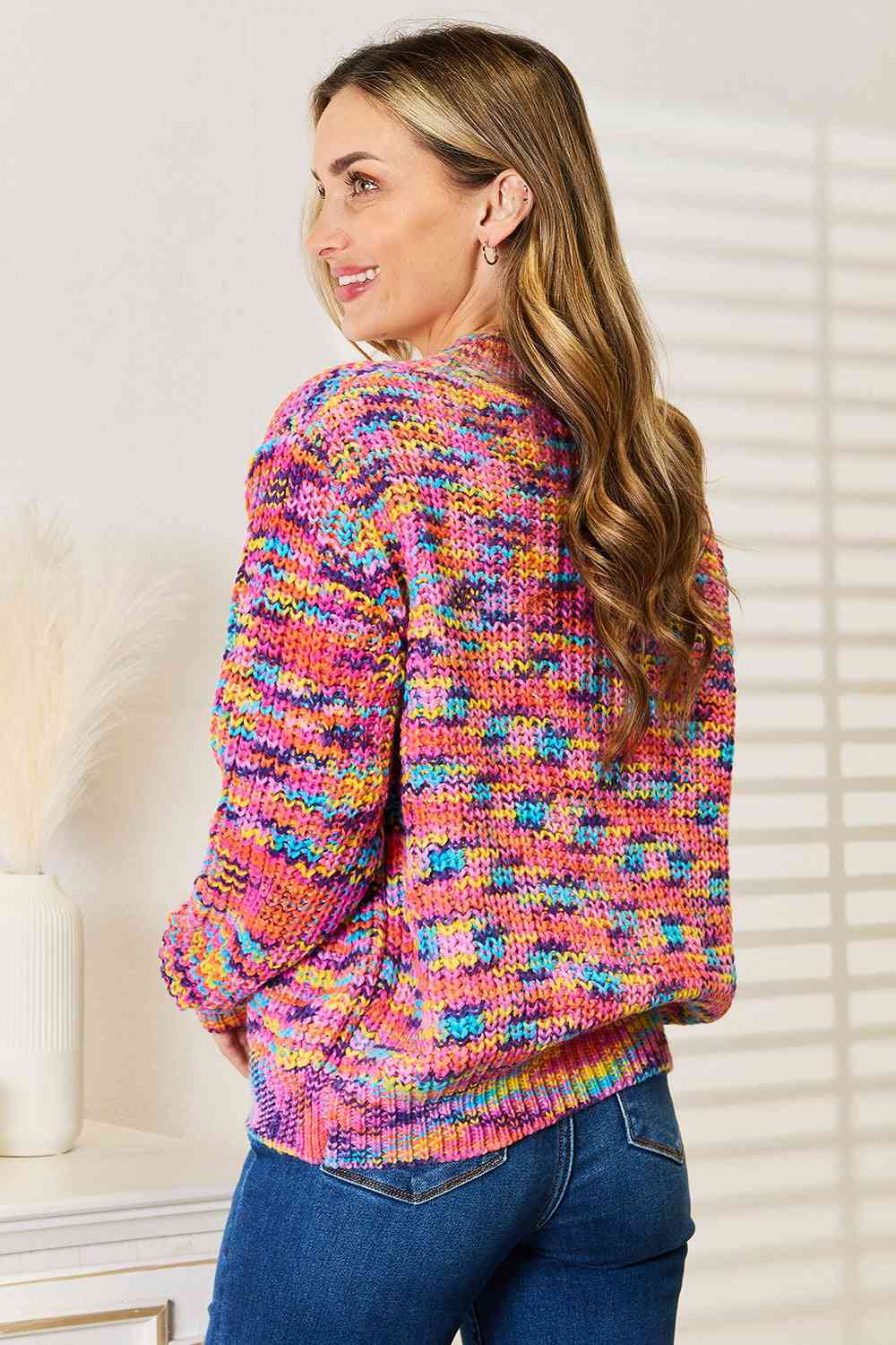 Woven Right V-Neck Long Sleeve Cardigan | Casual Multicolor Acrylic Cardigan