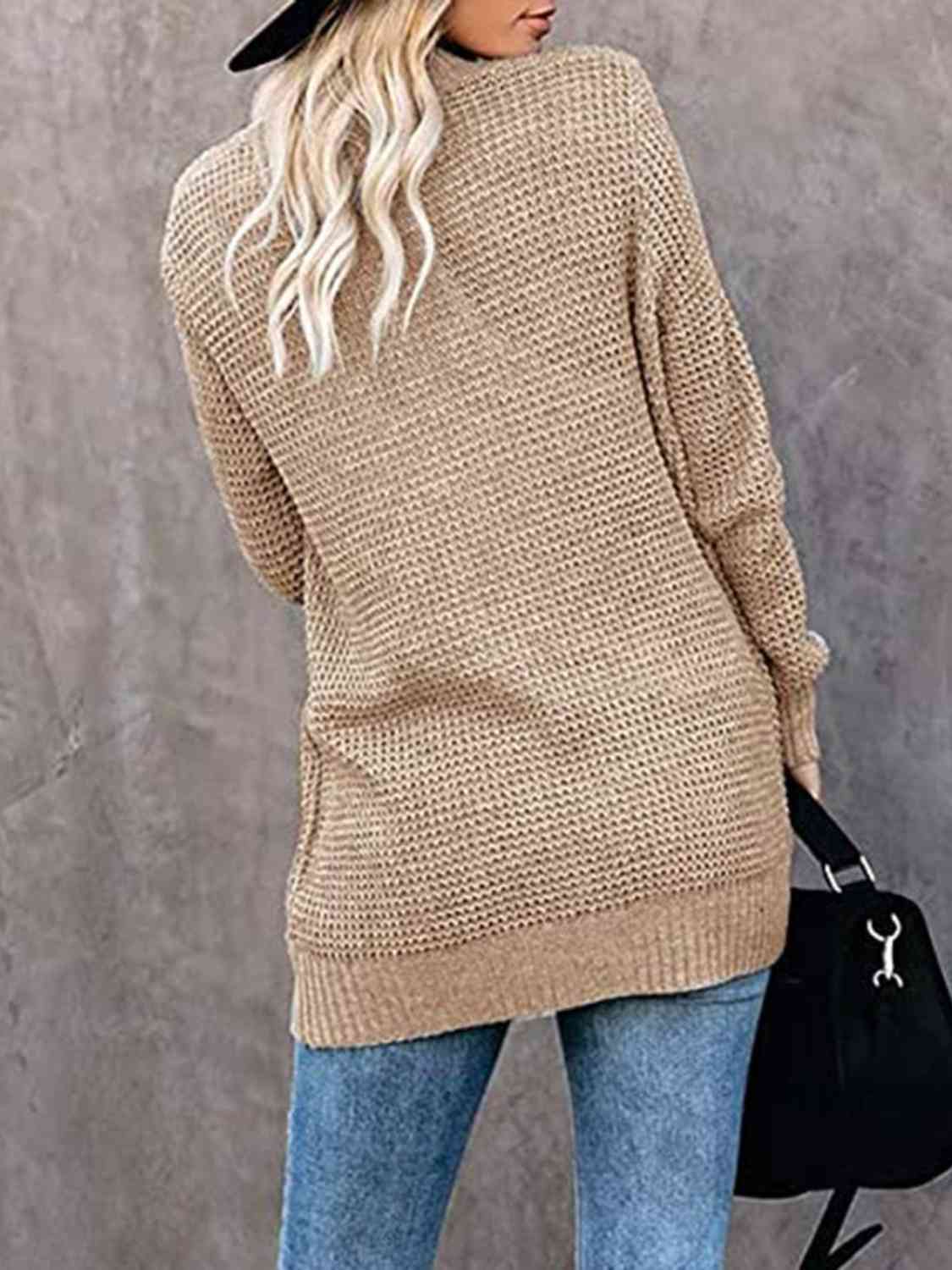 Open Front Long Sleeve Cardigan | Casual Polyester Cardigan With Side Pockets