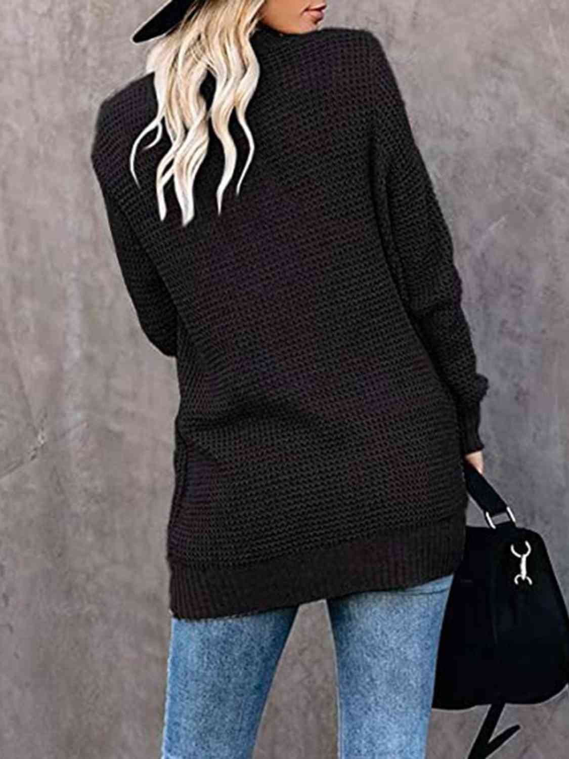 Open Front Long Sleeve Cardigan | Casual Polyester Cardigan With Side Pockets