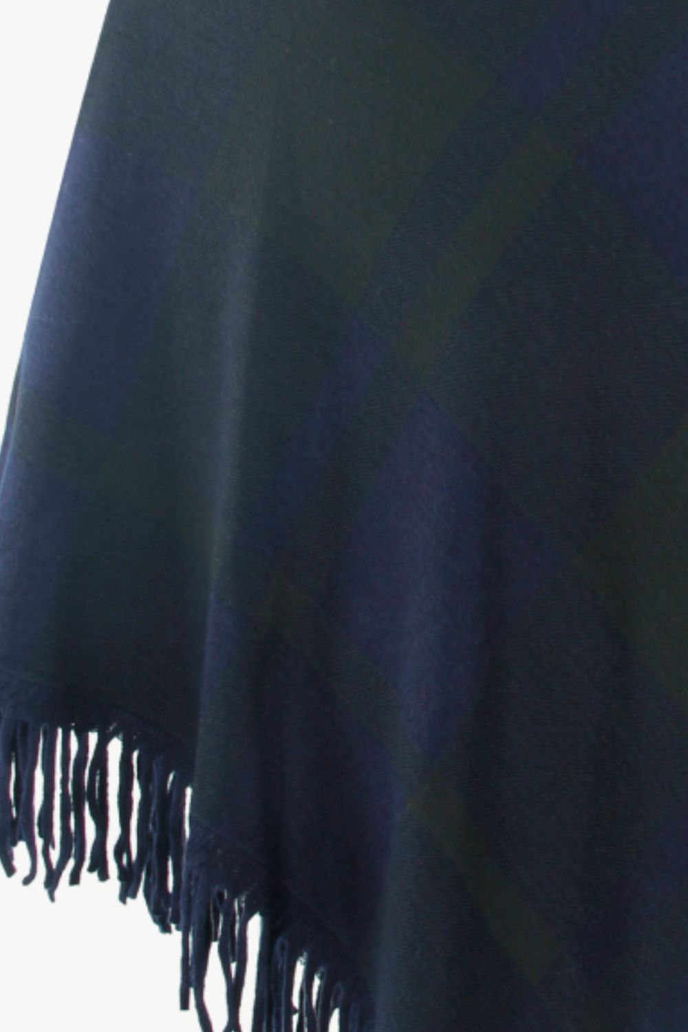 Plaid Turtleneck Fringe Hem Poncho | Trendy Casual Stretch Acrylic Poncho