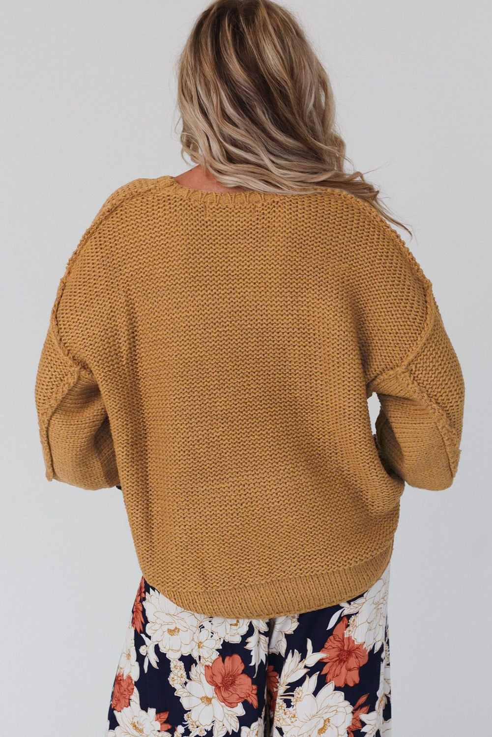 Round Neck Dropped Shoulder Sweater | Casual Cotton Sweater With 3\4 Sleeves