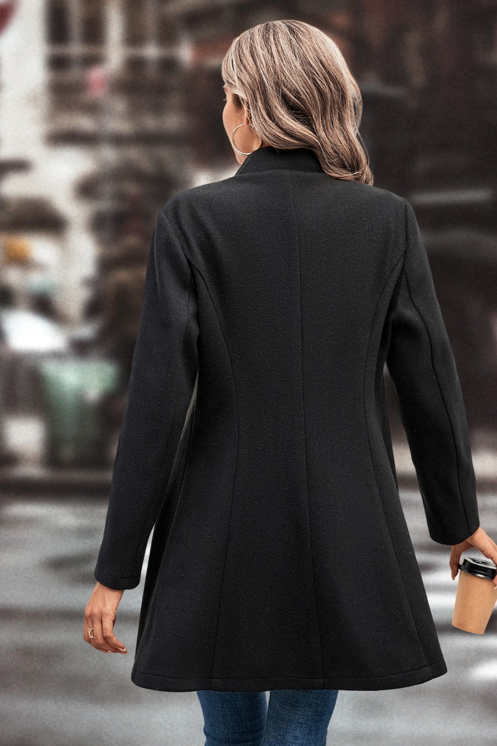 Lapel Collar Button Down Coat | Woman's Solid Polyester Coat With long Sleeves