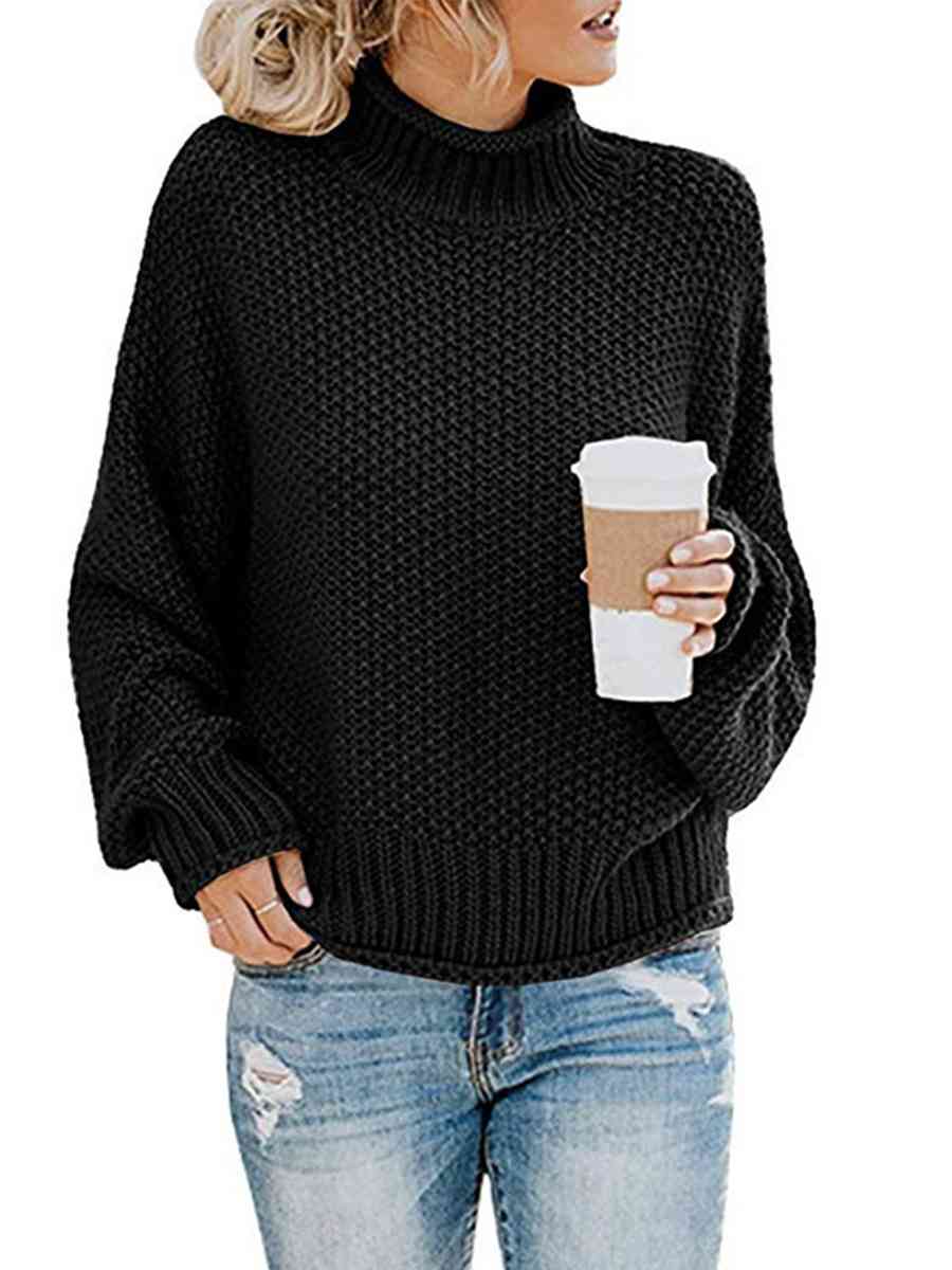 Turtleneck Dropped Shoulder Sweater | Casual Relaxed Fit Stretch Sweater