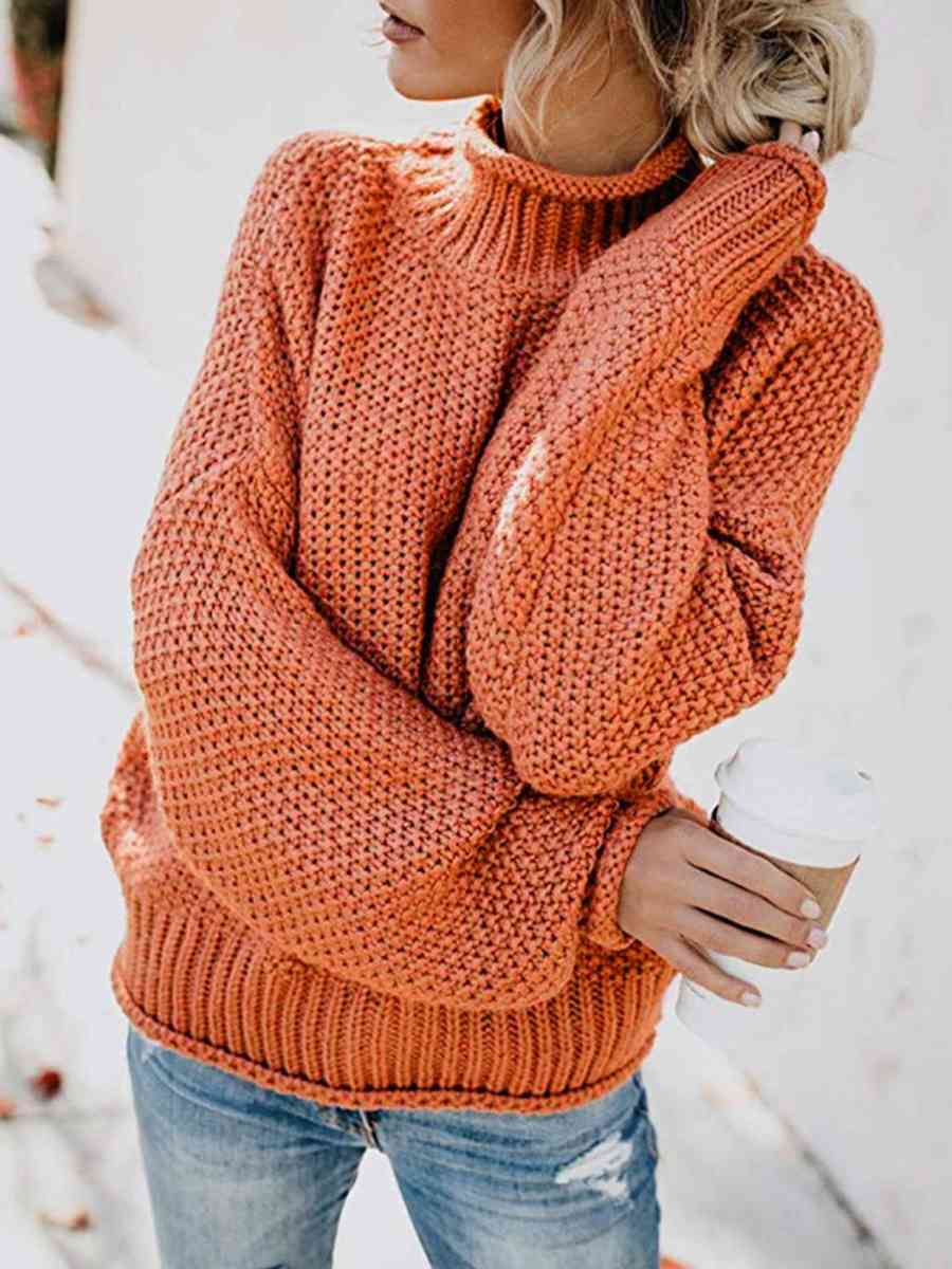 Turtleneck Dropped Shoulder Sweater | Casual Relaxed Fit Stretch Sweater